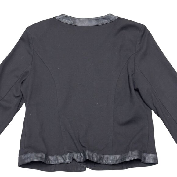 Cabi Black Button-Up Cardigan Jacket With Faux Leather Trim & Gold Buttons - Picture 7 of 8